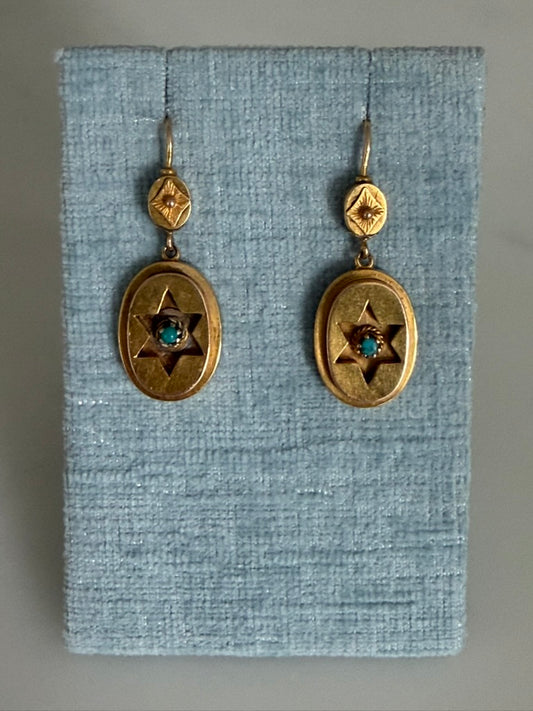 15k Victorian Turquoise Drop Earrings