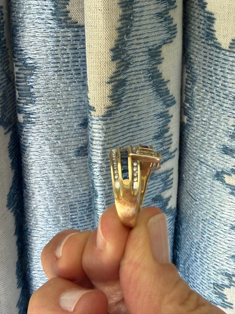 14K Sapphire and Diamond Bypass Ring