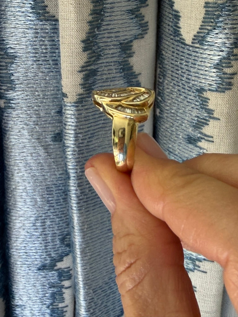 14K Diamond Swirl Baguette Ring