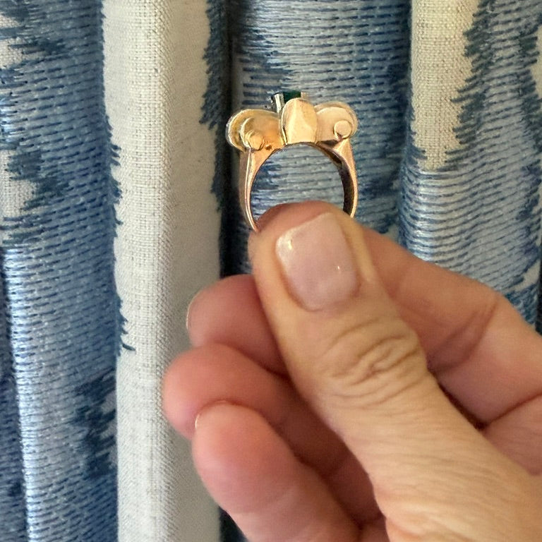 18k Emerald Tank Ring with Diamonds