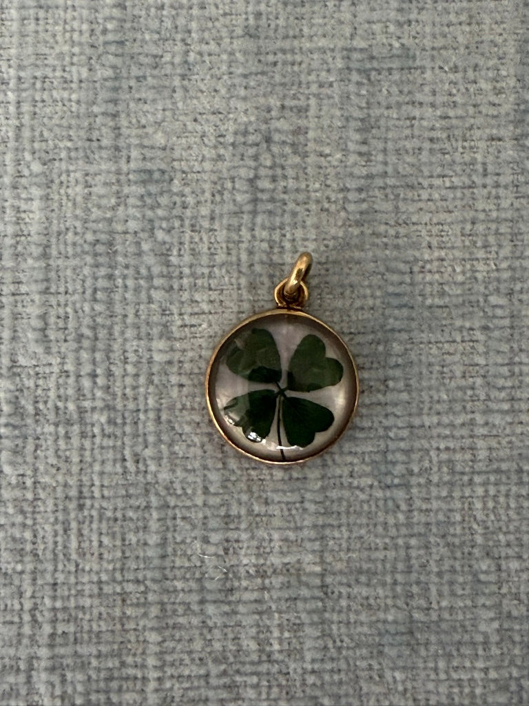 14K Painted Glass Clover Charm