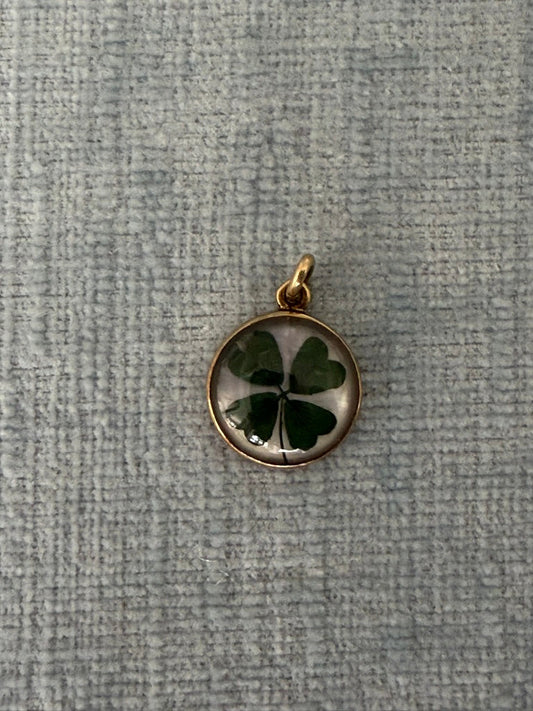 14K Painted Glass Clover Charm