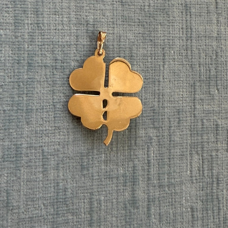 14k Engine Turned Clover Charm with Pearl
