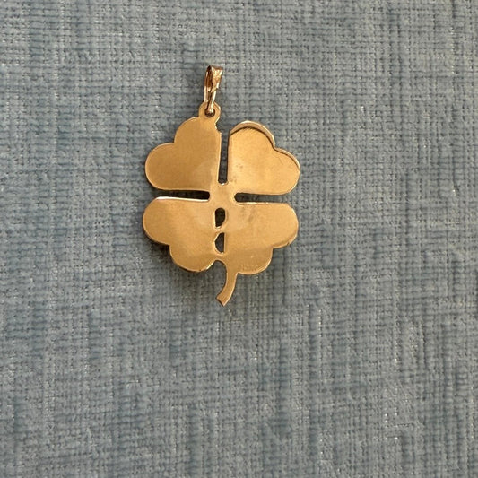 14k Engine Turned Clover Charm with Pearl