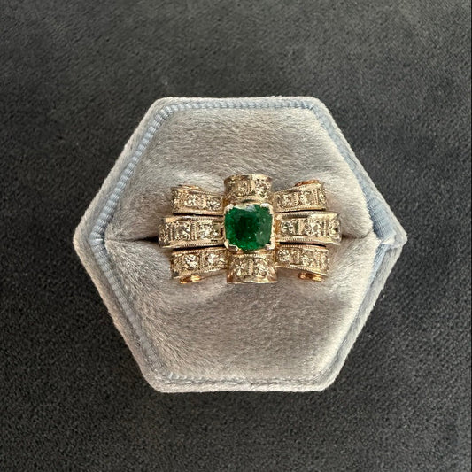 18k Emerald Tank Ring with Diamonds