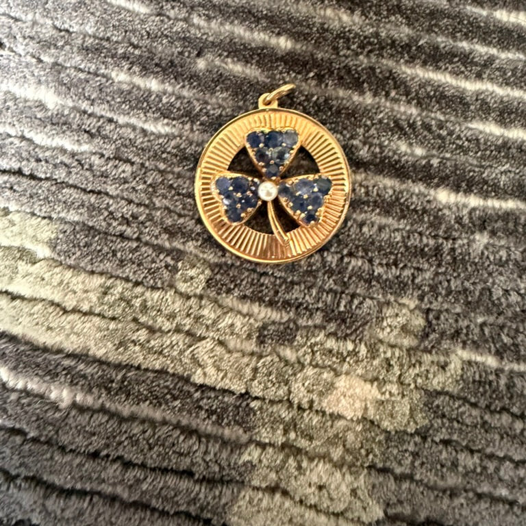 14K Sapphire and Pearl Clover Charm