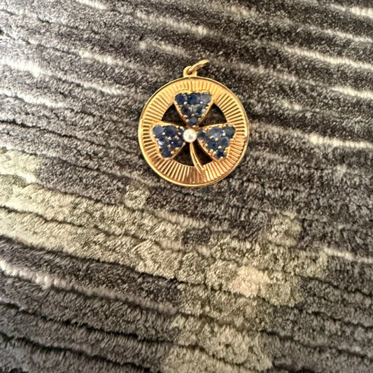 14K Sapphire and Pearl Clover Charm