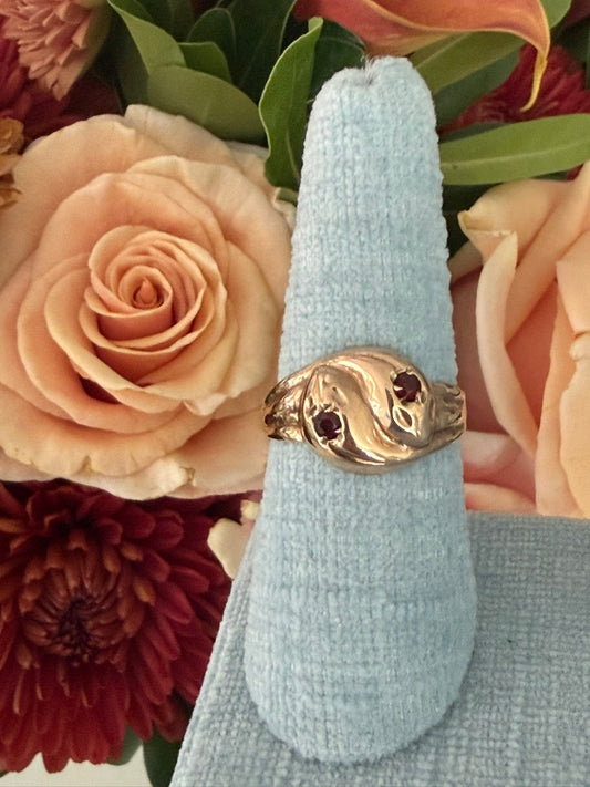 9K Double Snake Ring with Garnets