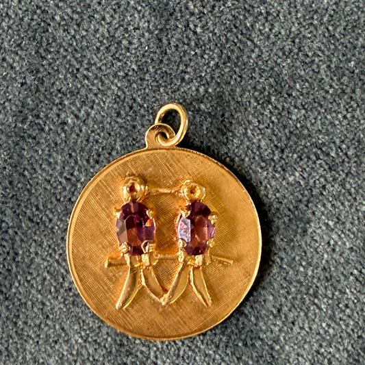 14k Round Lovebirds Disc Charm with Amethysts
