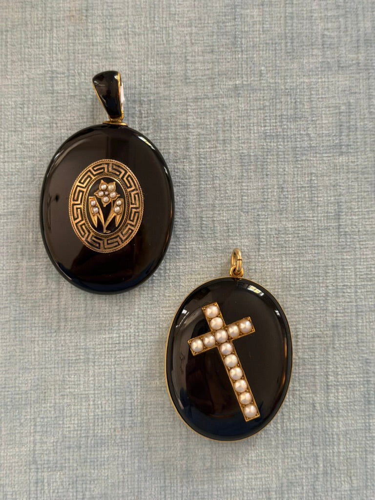 14K Victorian Onyx Locket with Greek Key Design