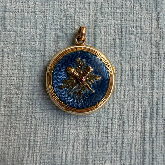 18k French Enamel Locket with Ruby