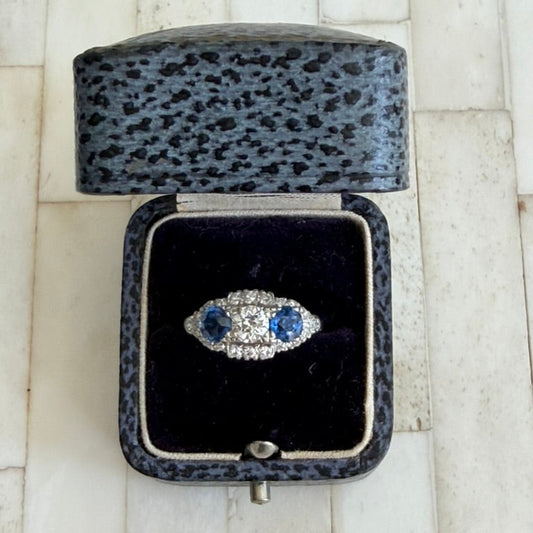Platinum Deco Diamond and Sapphire Ring