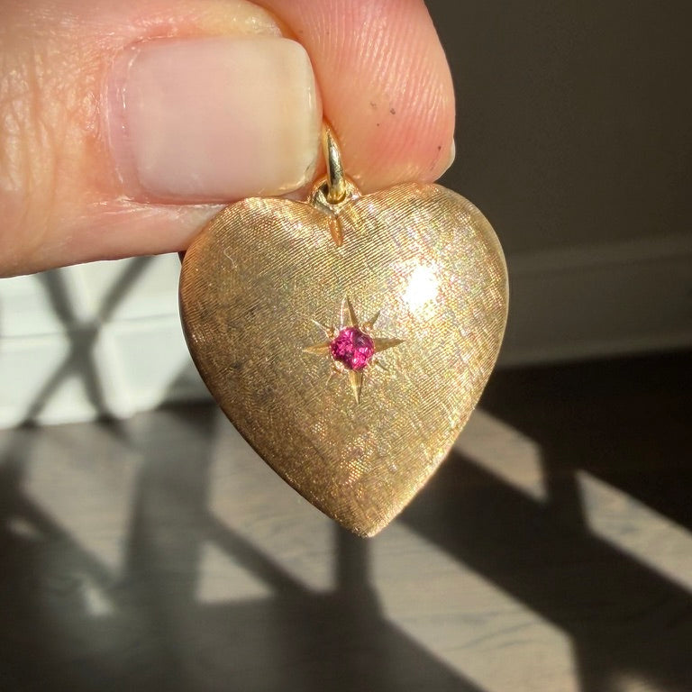 14k Solid Heart Charm with Star Set Ruby