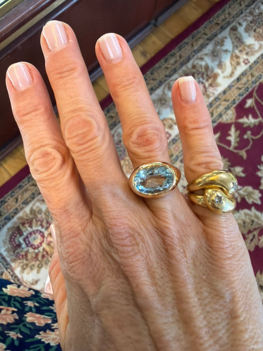 14k Aquamarine East West Bezel Set Ring