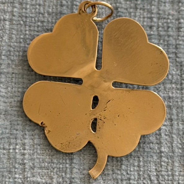 14k Engine Turned Clover Charm with Blue Topaz