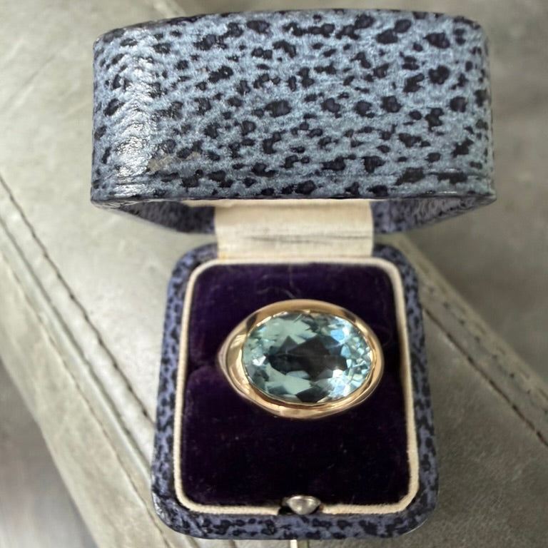 14k Aquamarine East West Bezel Set Ring