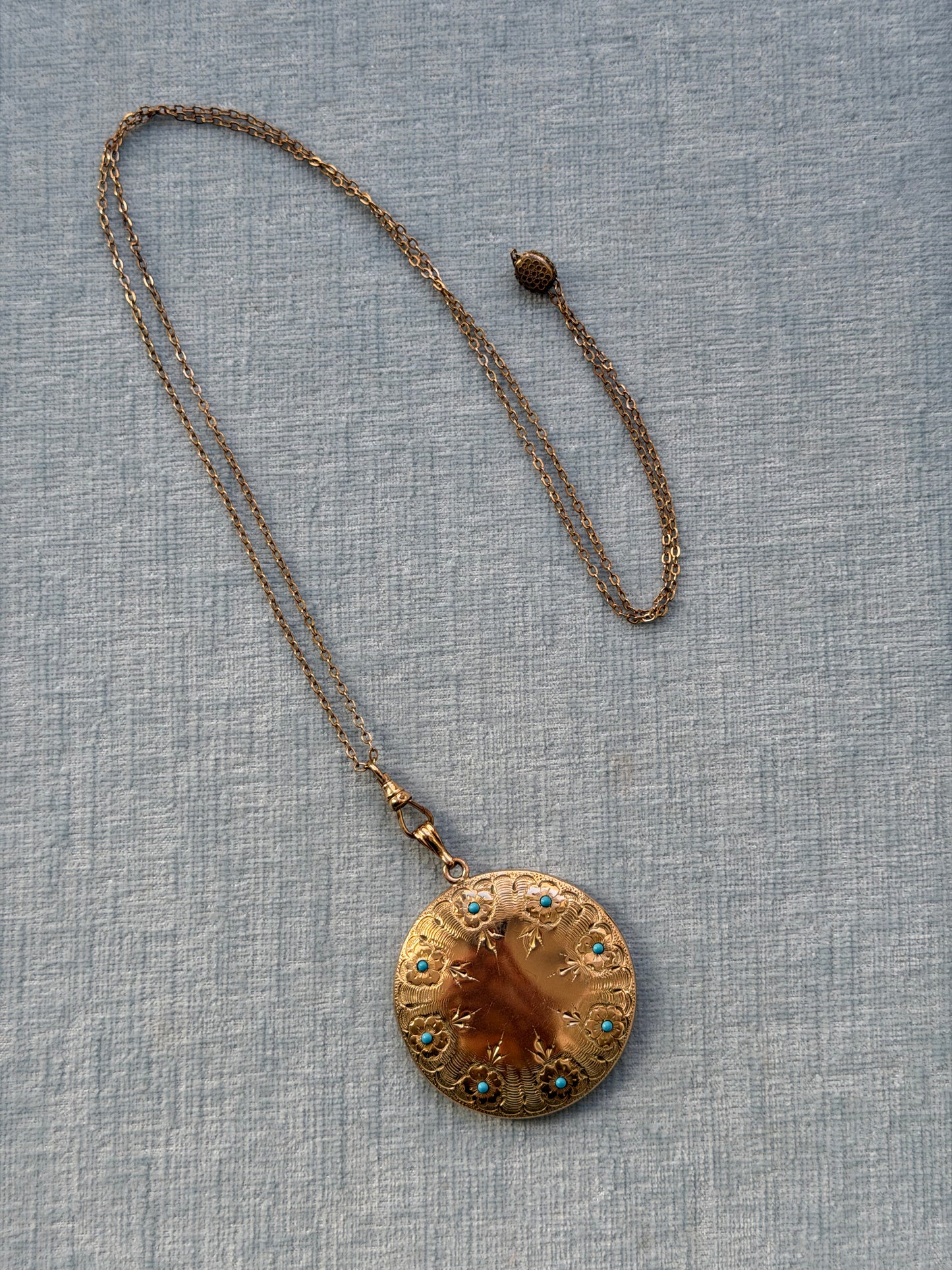 Gold Filled Extra Large Round Turquoise Locket on Chain