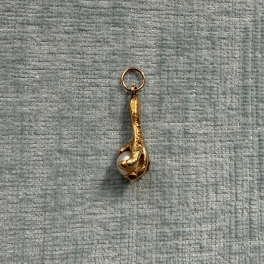 14k Bird Claw and Pearl Charm