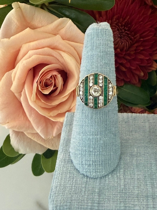 14k Art Deco Emerald Button Ring