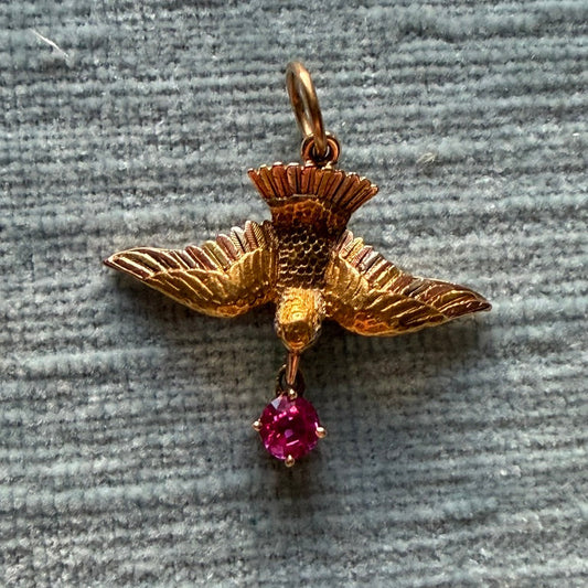 14k Swallow Charm with Ruby