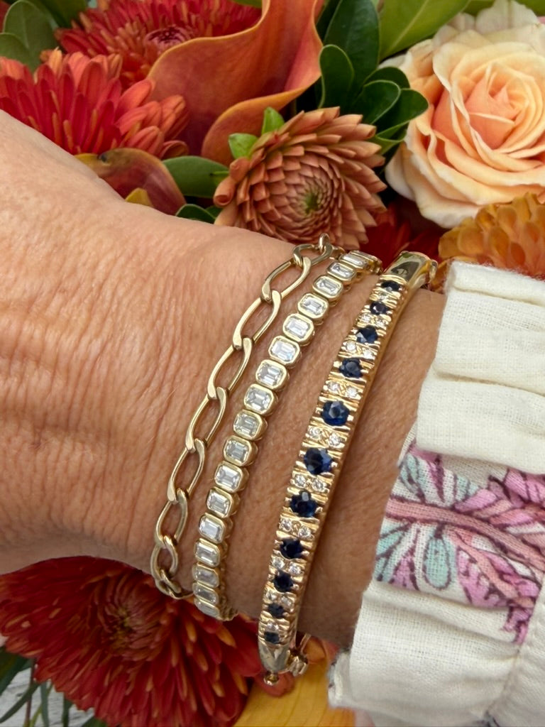 14K Sapphire and Diamond Hinged Bangle