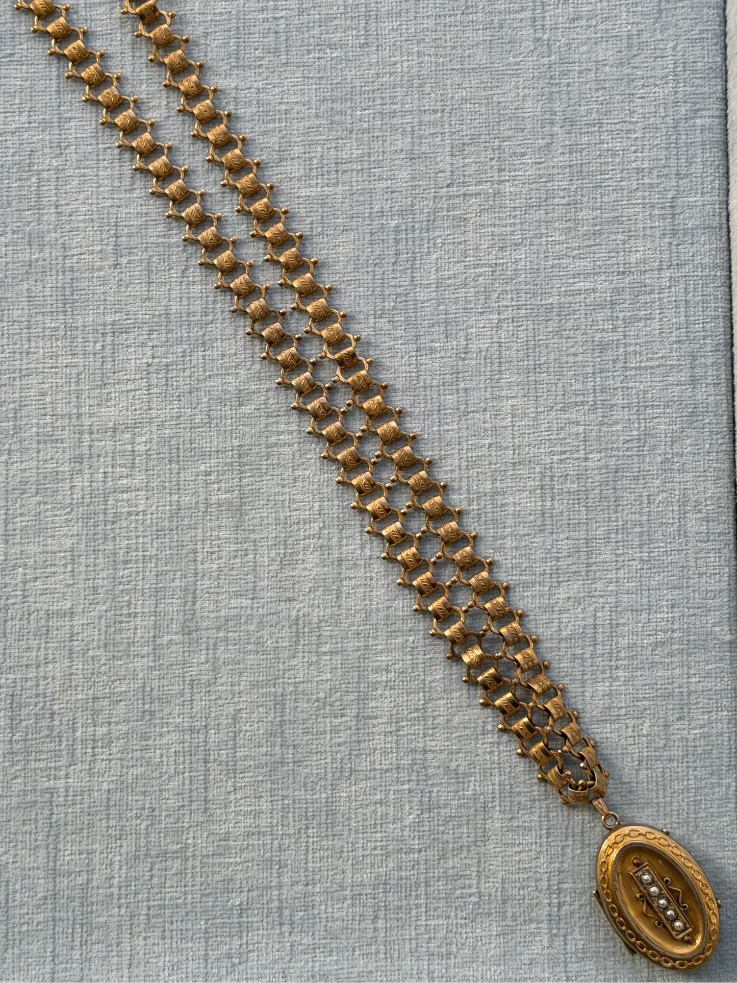 Gold Filled Antique Book Chain and Seed Pearl Locket