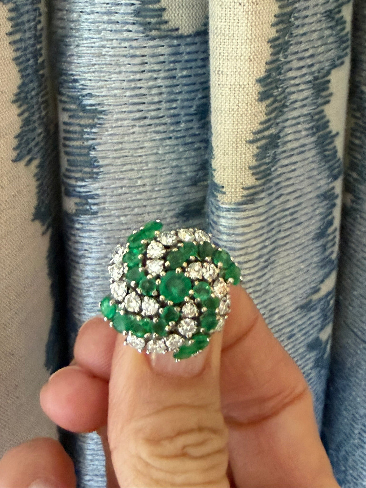 14K White Gold Emerald and Diamond Swirl Ring
