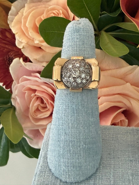 18k Retro French Diamond Tank Ring