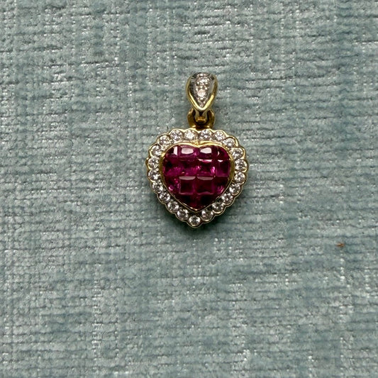 14k Ruby and Diamond Heart Charm