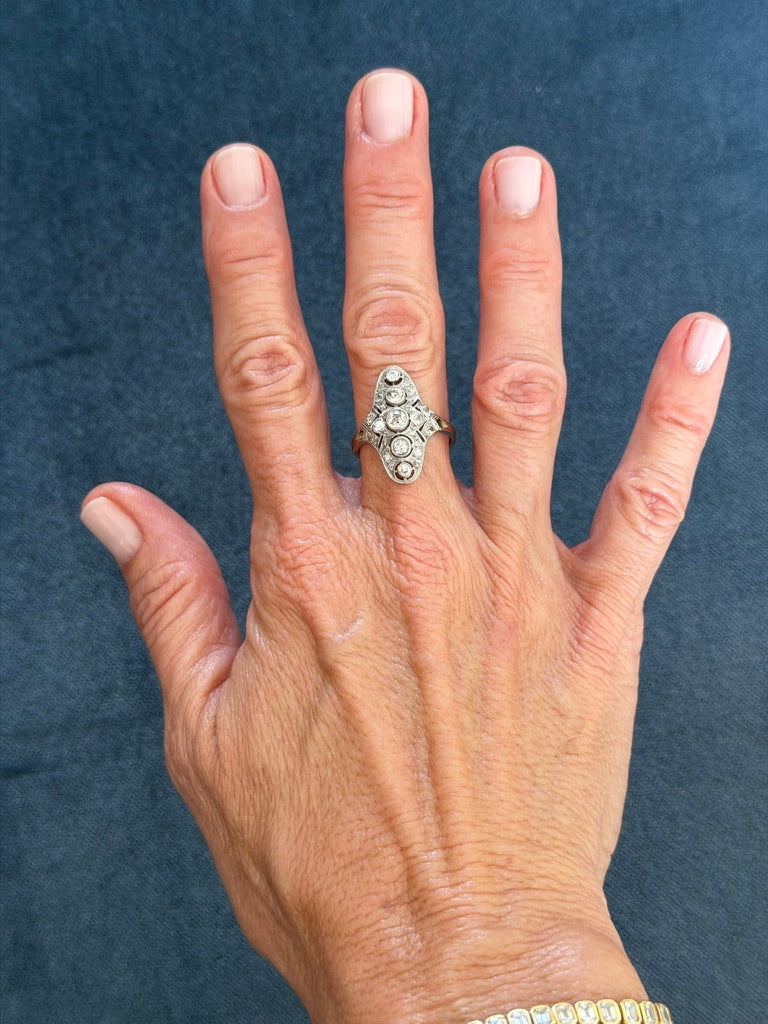 14k White Gold Antique Navette Diamond Ring