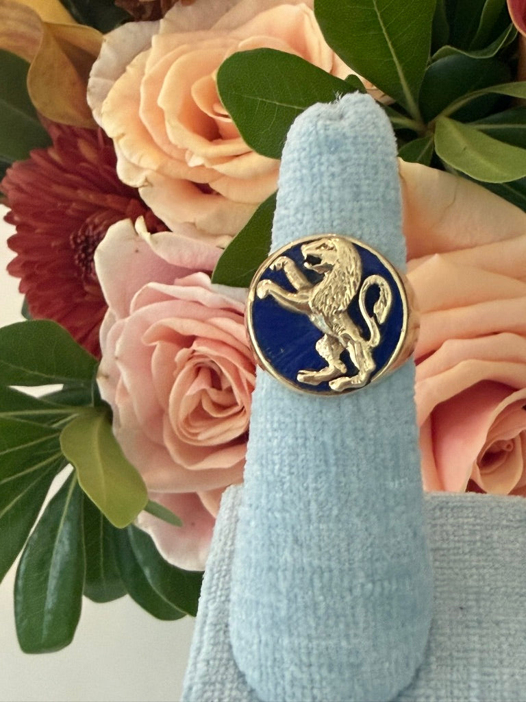 14k Enamel Lion Ring
