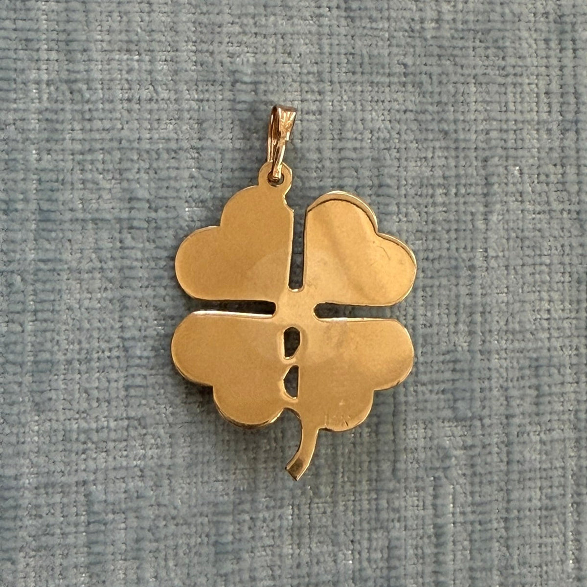 14K Engine Turned Clover Charm with Pearl Center