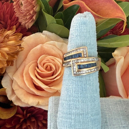 14K Sapphire and Diamond Bypass Ring