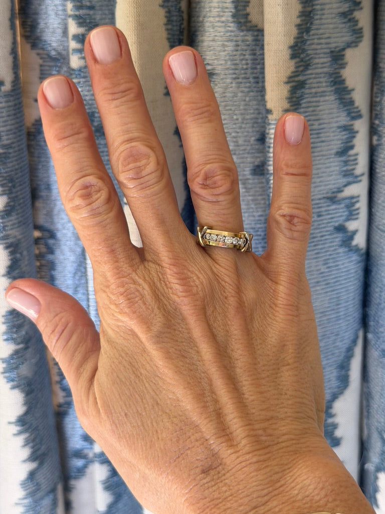 14k Two Tone Channel Set Diamond Band with Xs