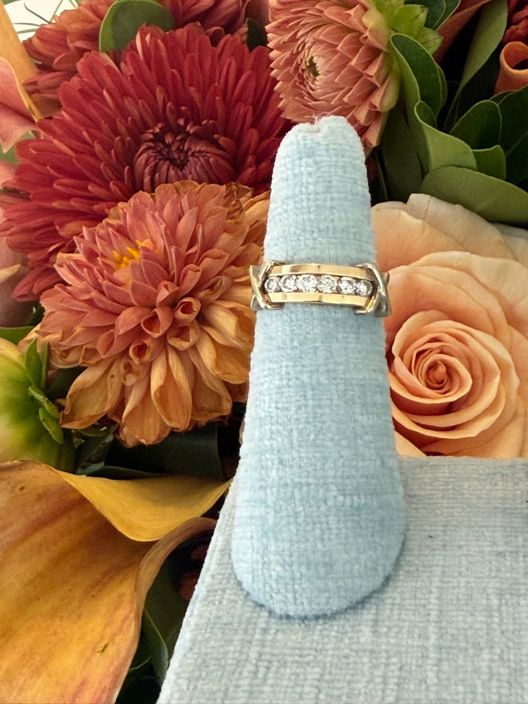 14k Two Tone Channel Set Diamond Band with Xs