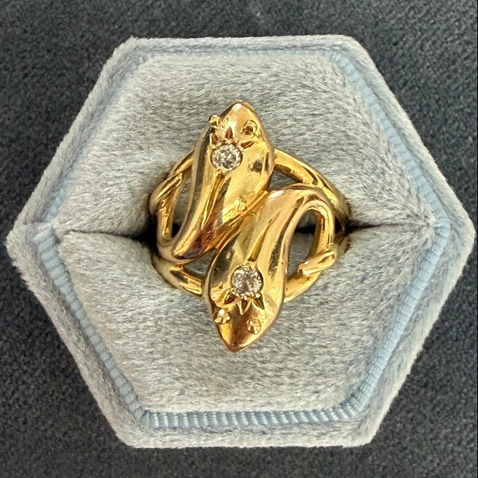 18k Antique Double Snake Ring with Diamonds