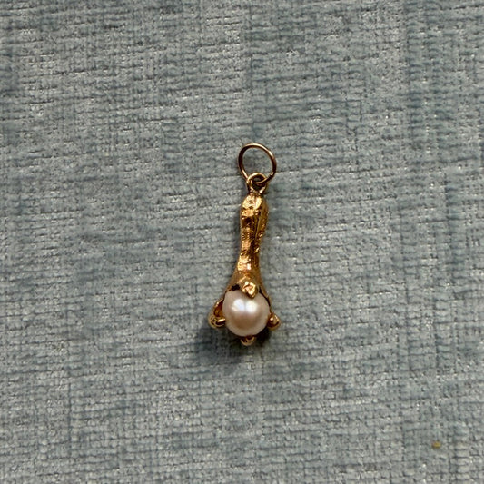 14k Bird Claw and Pearl Charm