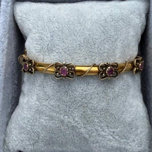 14k Victorian Floral Garnet Bangle