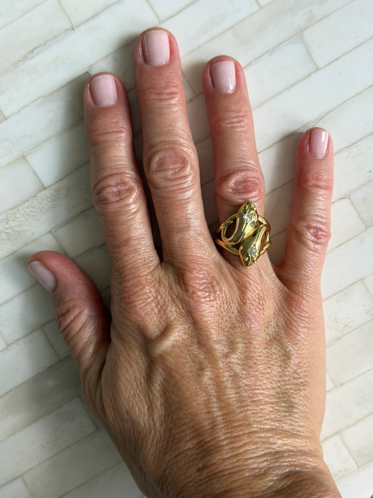18k Antique Double Snake Ring with Diamonds