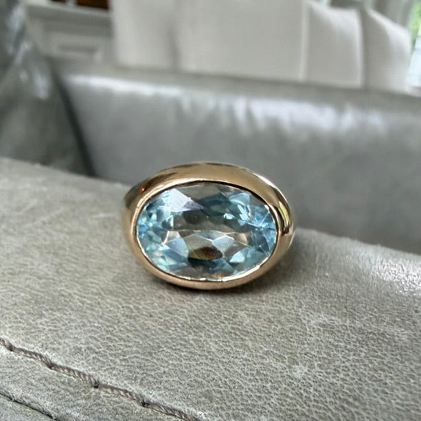 14k Aquamarine East West Bezel Set Ring