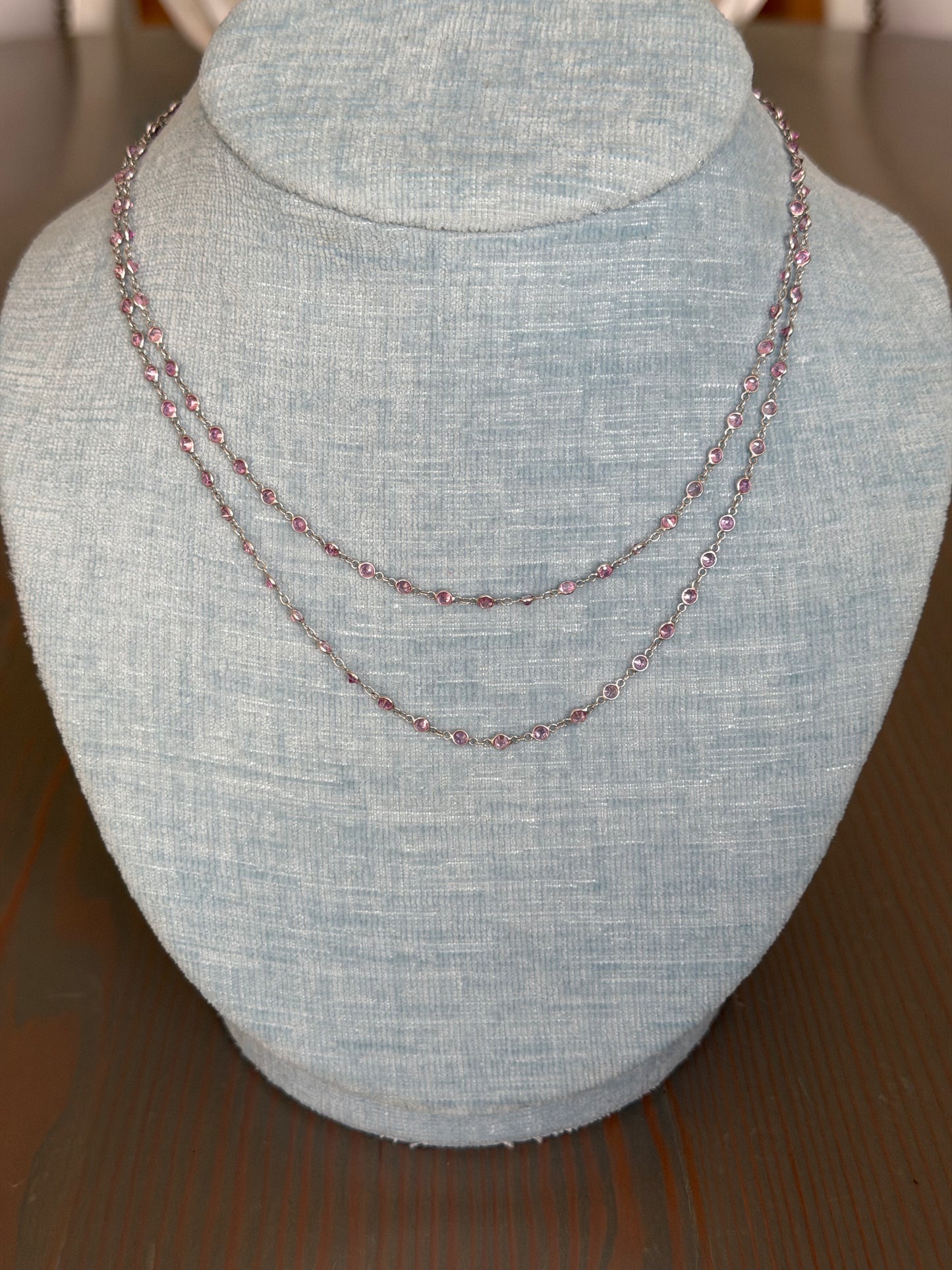 18k White Gold Bezel Set Pink Sapphire Station Necklace