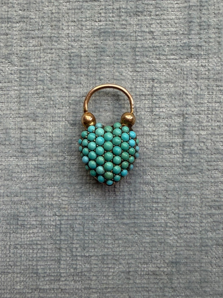 14-15K Victorian Turquoise Lover's Eye Heart Padlock