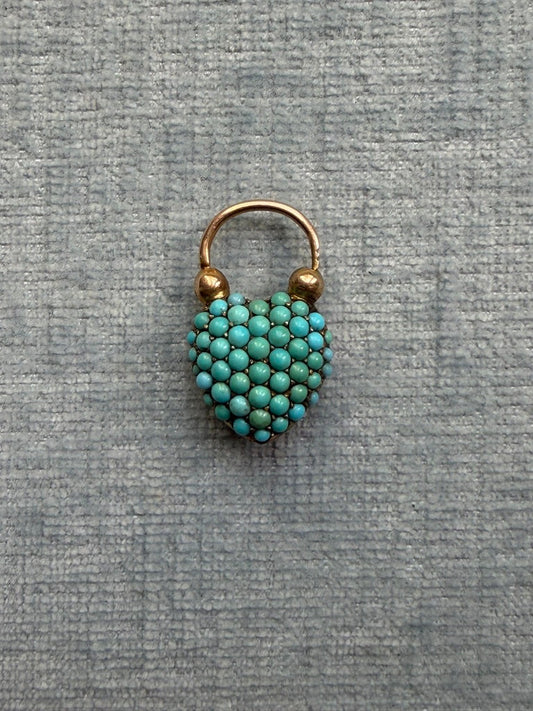 14-15K Victorian Turquoise Lover's Eye Heart Padlock