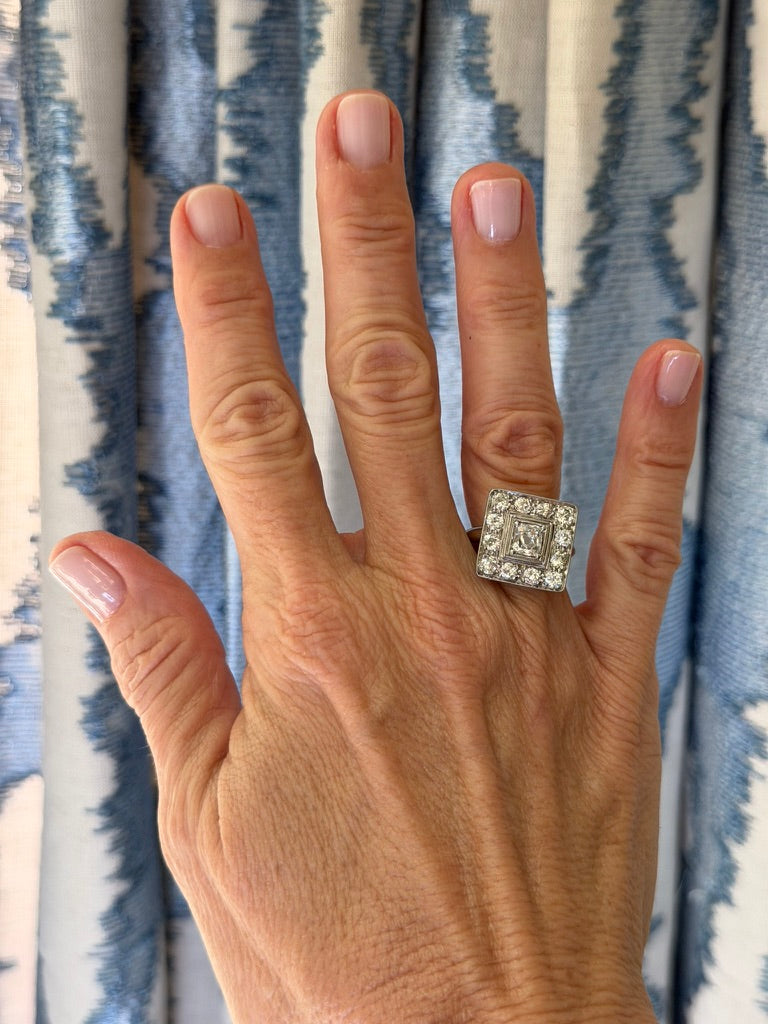 14K Antique Square Diamond Ring