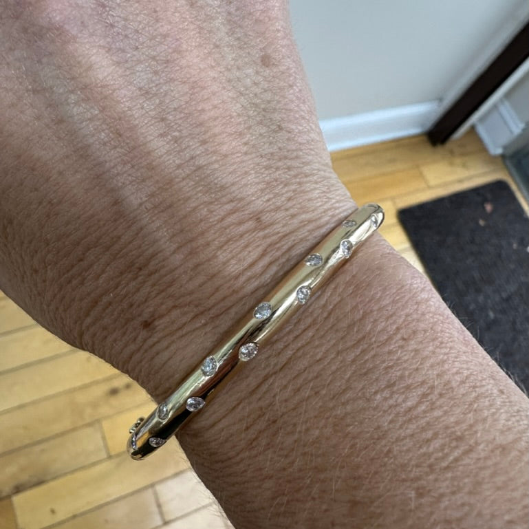 14k Solid Bangle with Confetti Diamonds