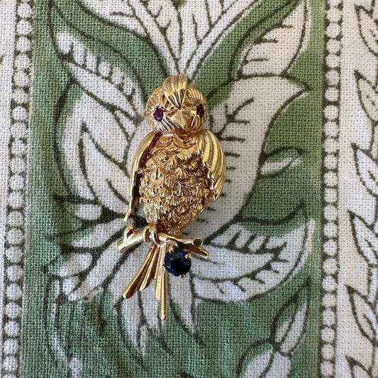 14K Sapphire and Ruby Bird Brooch