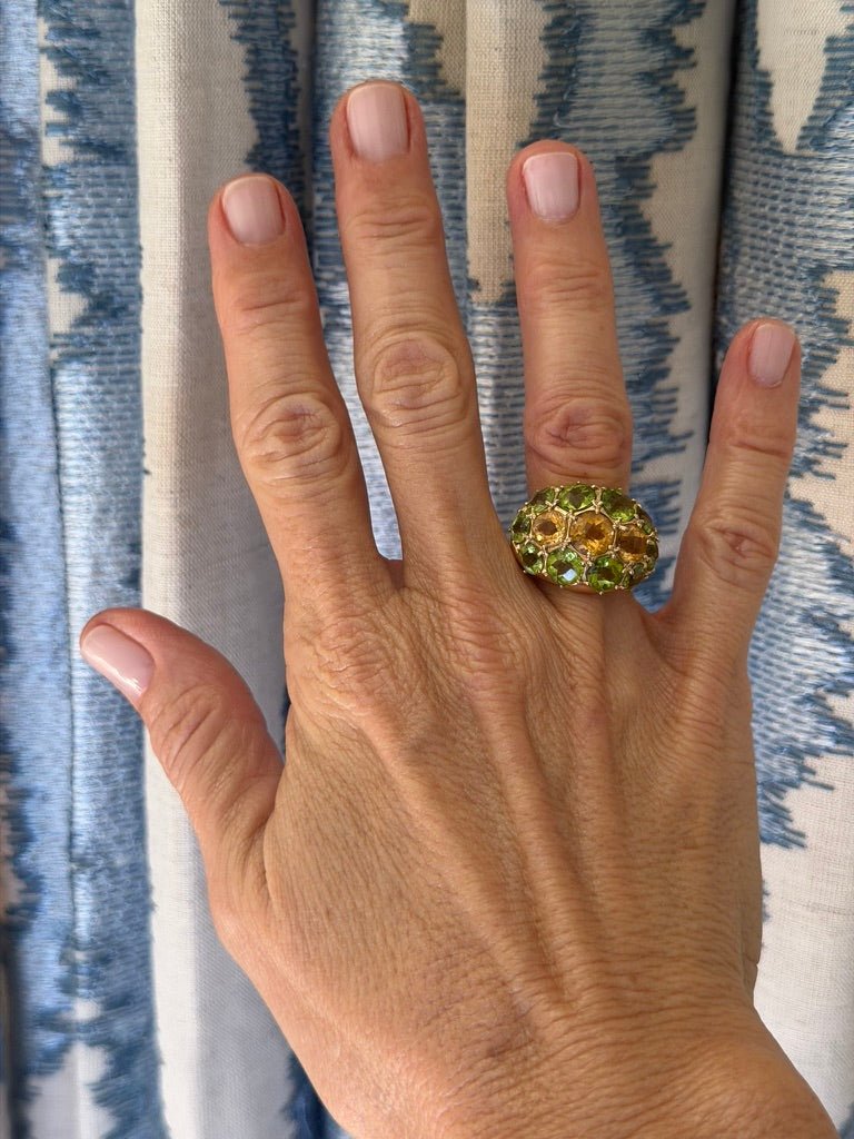 14k Peridot and Citrine Bombe Ring