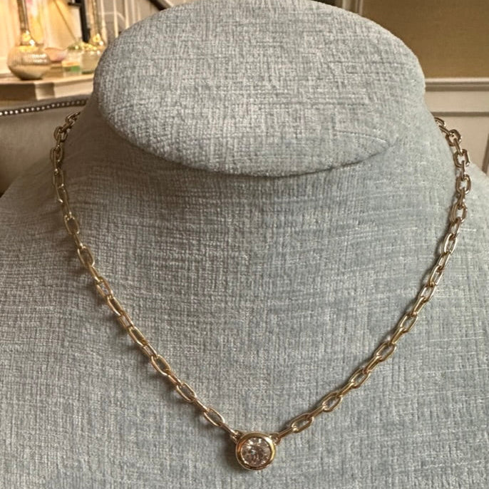 Custom Paperclip Chain with Bezel Set Diamond