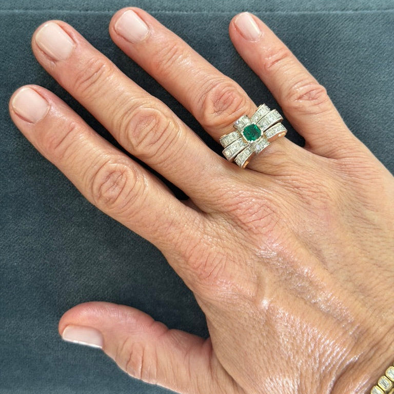 18k Emerald Tank Ring with Diamonds