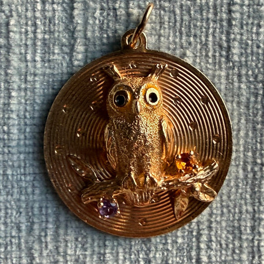 14k Dankner Engine Turned Owl Charm